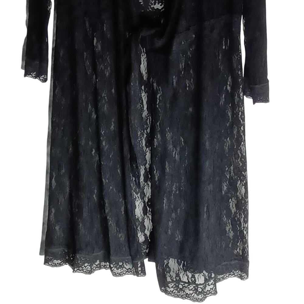 Papillon Blanc Black Long-Sleeve Lace Open/Tie Front Duster - L - Picture 3 of 6